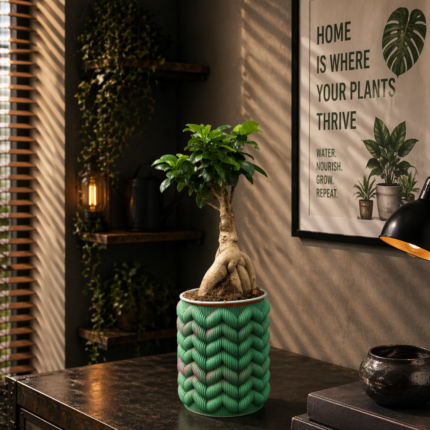 3D printed color shifting planter with textured surface indoor decorative plant pot