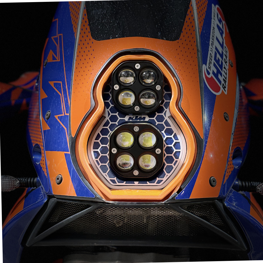 KTM 950 990 custom headlight orange, white and blue plug and play LED dual unit