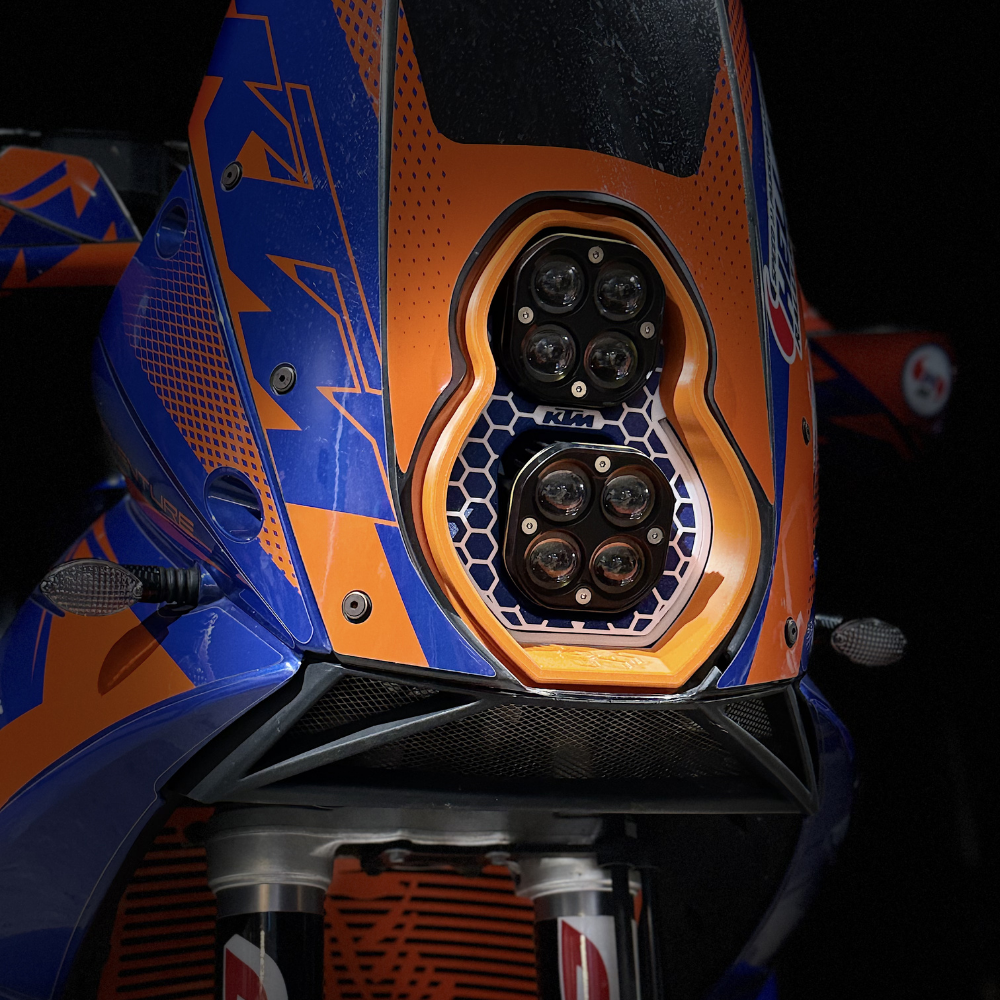 KTM 950 990 custom headlight orange, white and blue plug and play LED dual unit