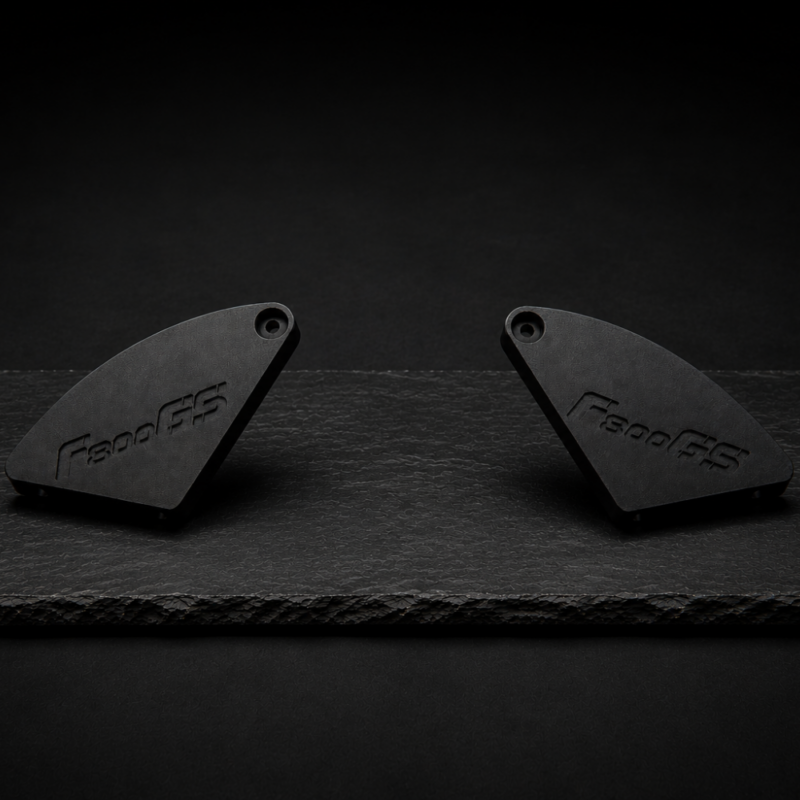 3Dit BMW F800GS side fairing frame cover in premium dark studio product photography setup